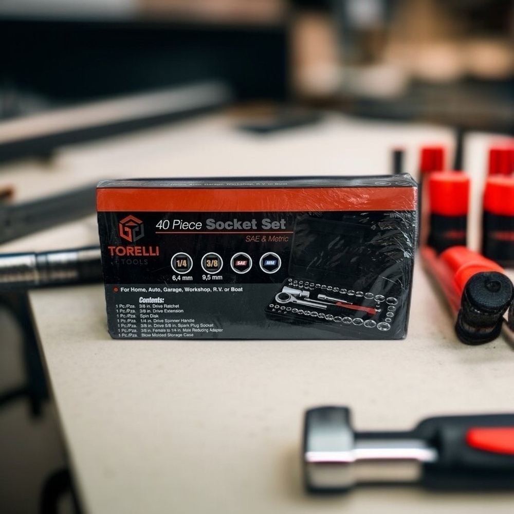 Torelli Tools 40-Piece Socket Tool Set Ratchet Set METRIC/SAE 1/4" & 3/8" Steel